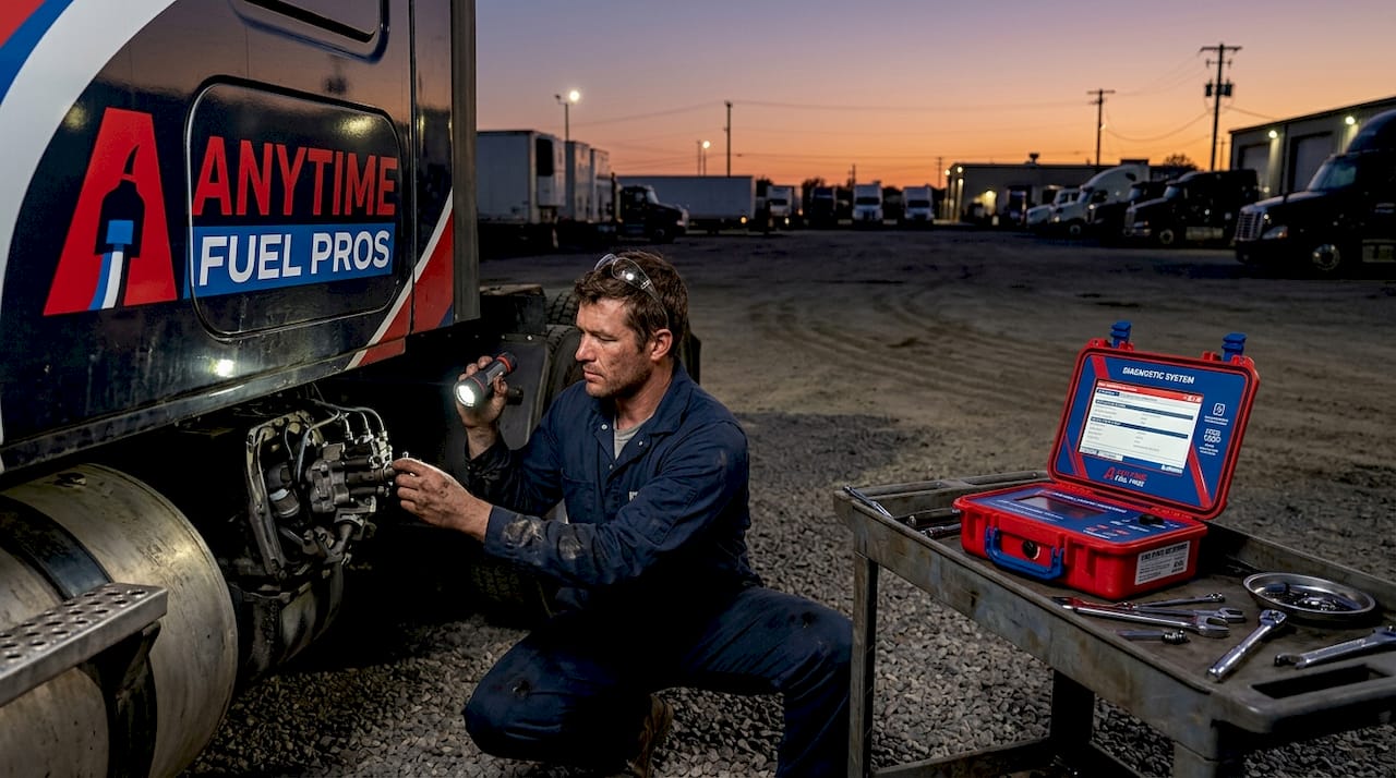 DEF Delivery Benefits for Diesel Fleets That Cut Costs 1 Mechanic inspecting DEF system on diesel truck