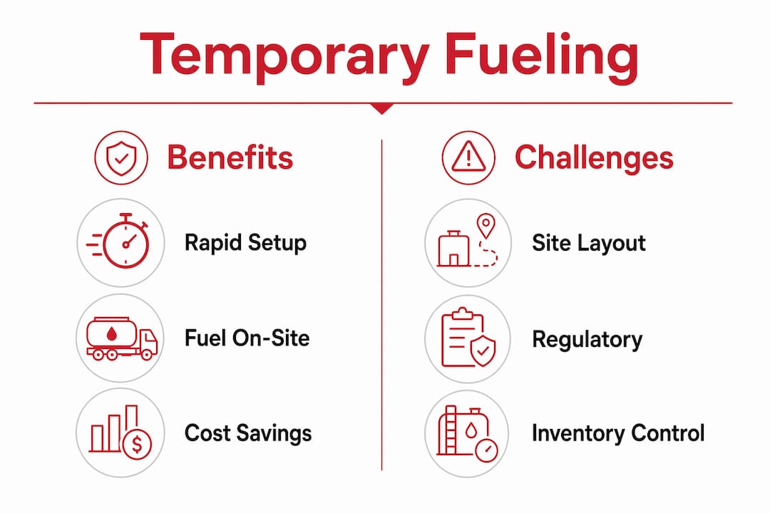 Infographic comparing temporary fueling benefits and challenges