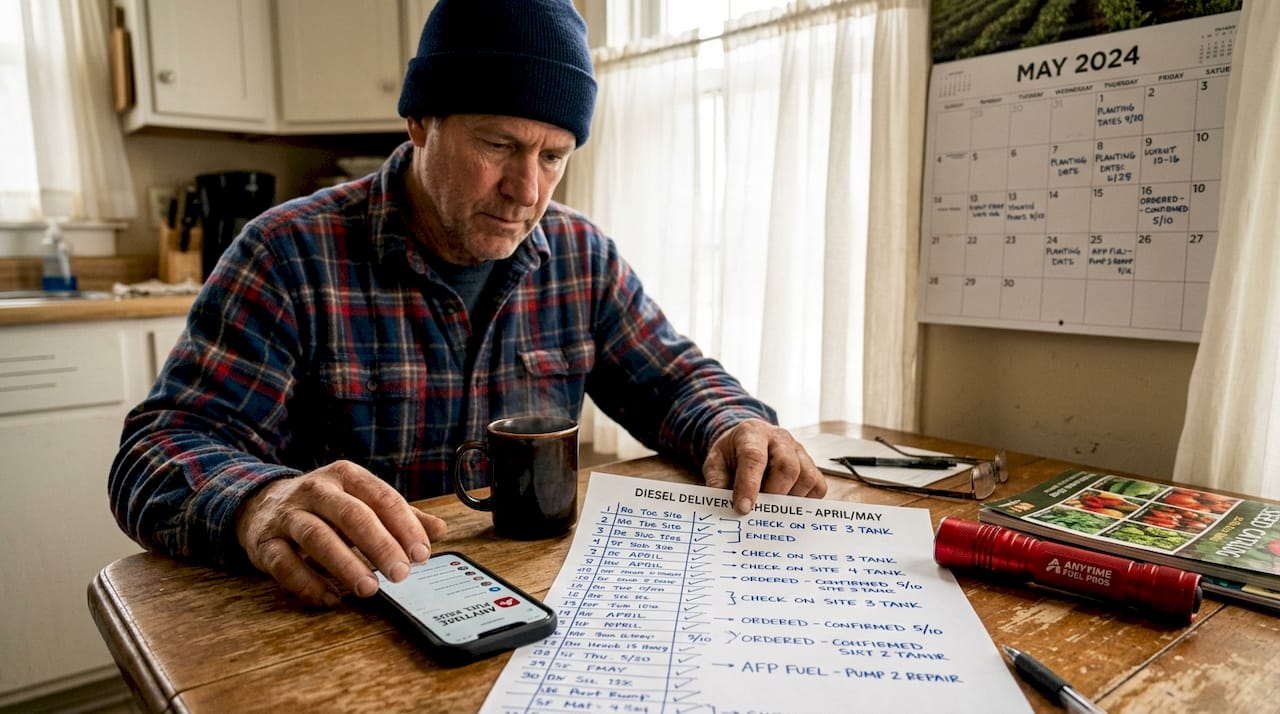 Farm and Ranch Diesel Delivery Best Practices 1 Farm manager reviewing diesel delivery schedule