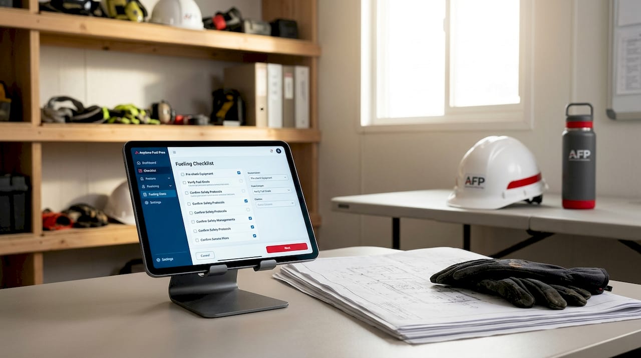 Supervisor using digital fueling checklist on tablet