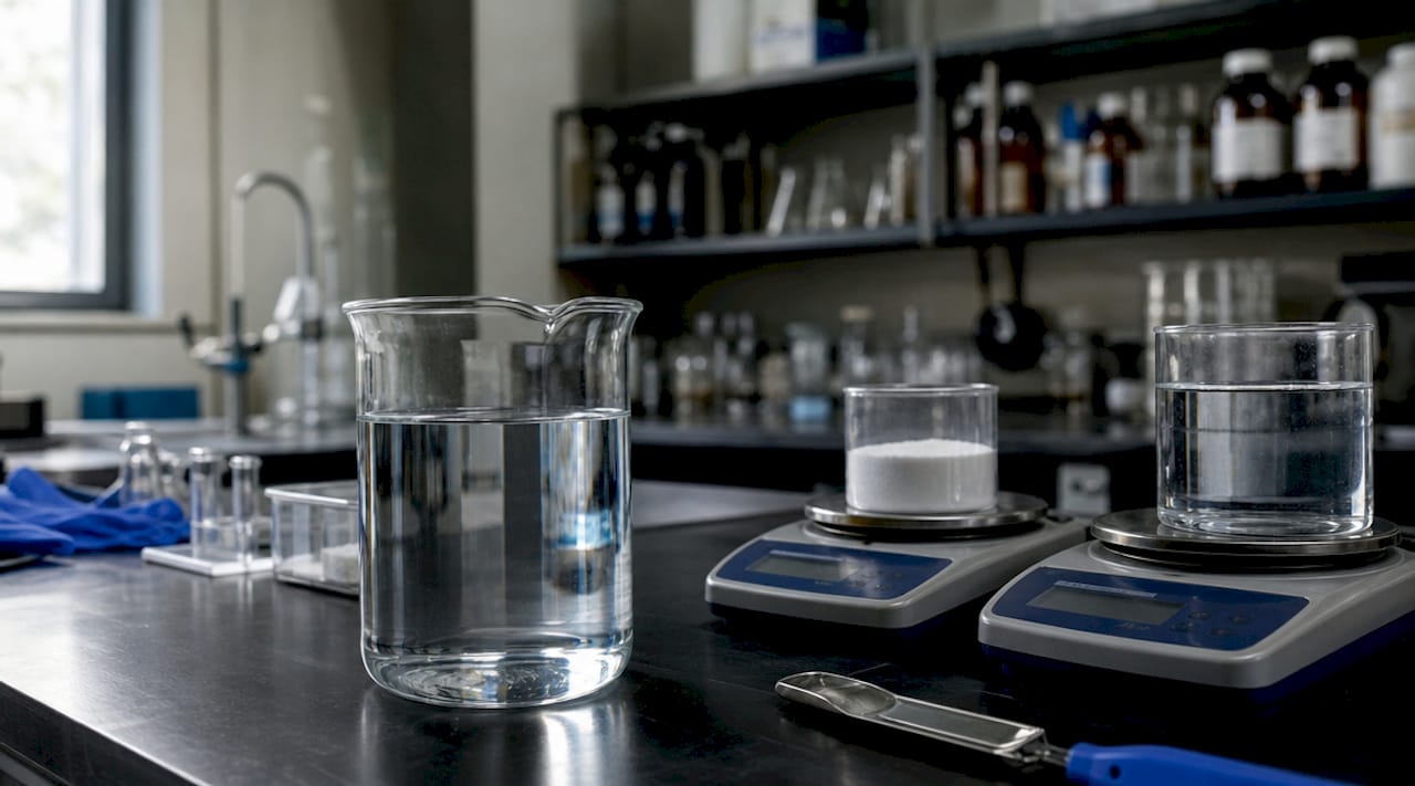 Close-up of DEF solution formulation in lab