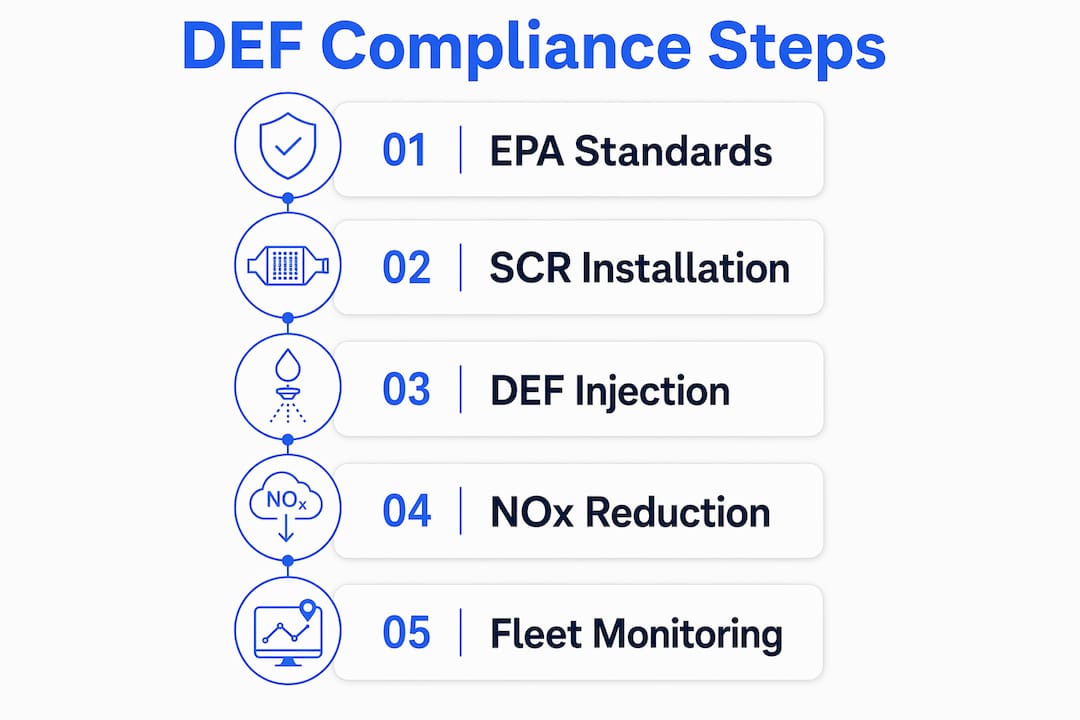 Infographic showing DEF compliance process steps