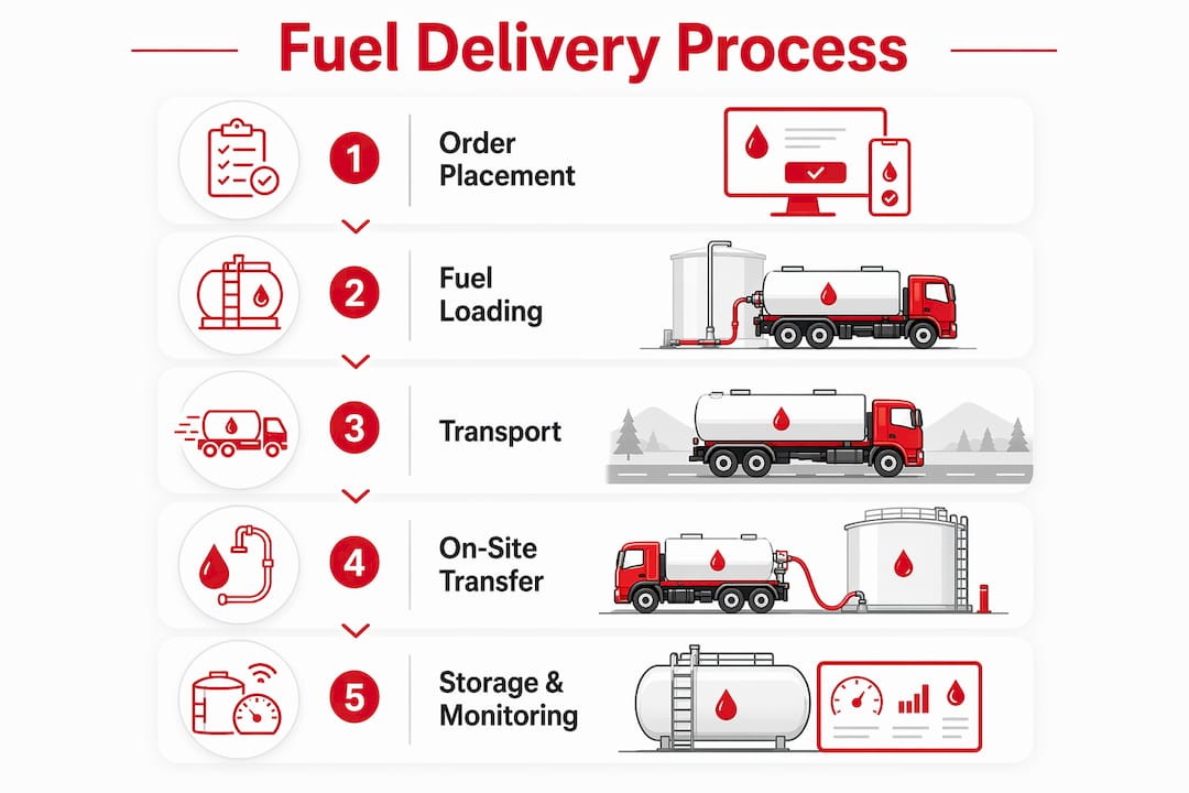 Infographic illustrating stages of utility fuel delivery process