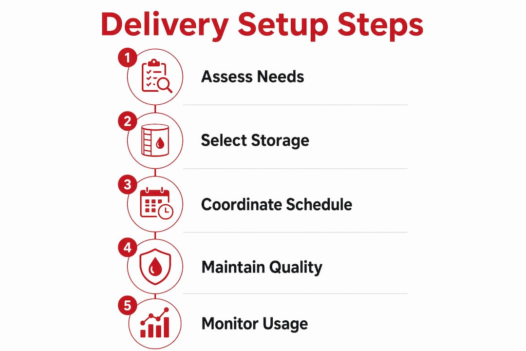 Infographic illustrating steps of diesel delivery setup