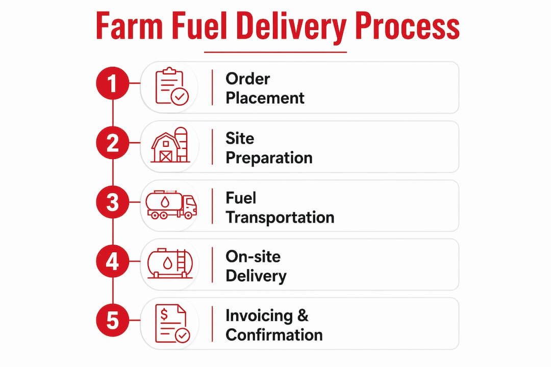 Infographic illustrating farm fuel delivery process steps