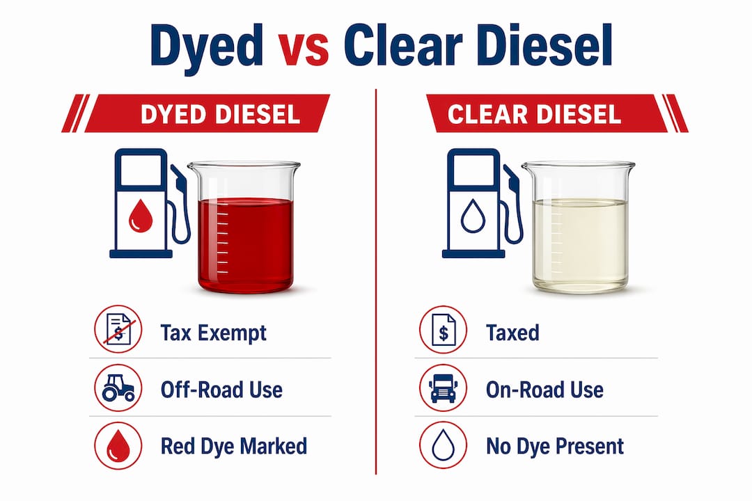 Dyed vs Clear Diesel Explained for Fleet Managers 2 Infographic comparing dyed and clear diesel features