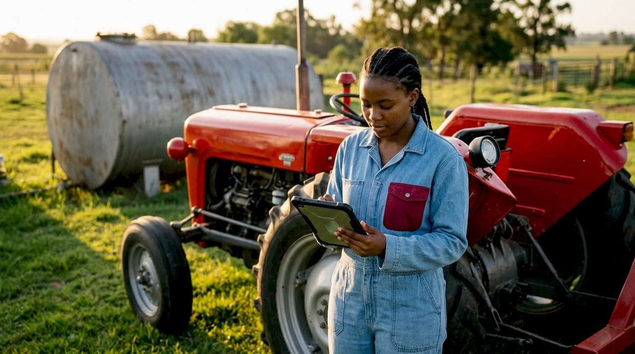 Farm manager logging fuel use by tractor