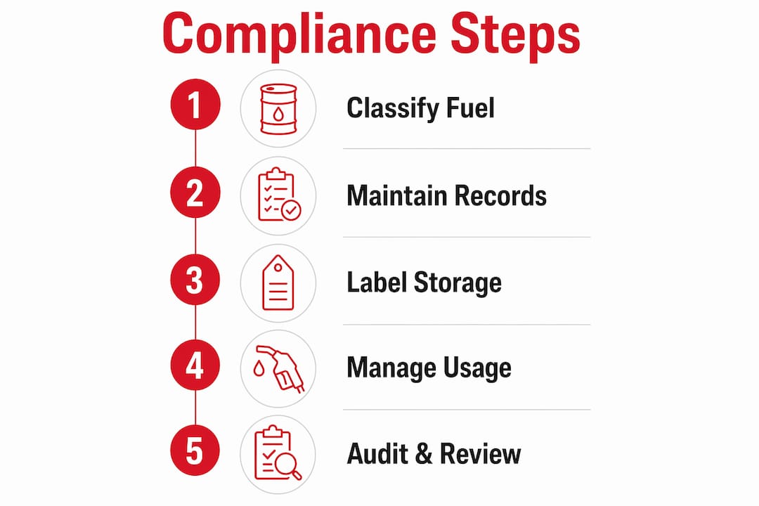 Off-Road Fuel Compliance: What Every Industry Pro Must Know 2 Infographic showing five key off-road fuel compliance steps