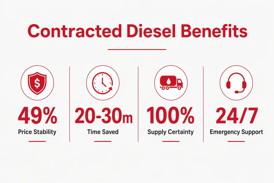 Why Utilities Need Contracted Diesel Delivery in 2026 2 Infographic with four key benefits of contracted diesel delivery