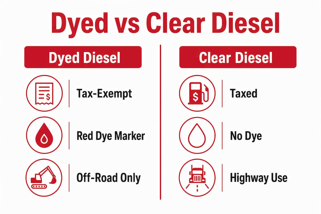 What Is Dyed Diesel Fuel? A Compliance Guide for Pros 2 Infographic comparing dyed and clear diesel fuel