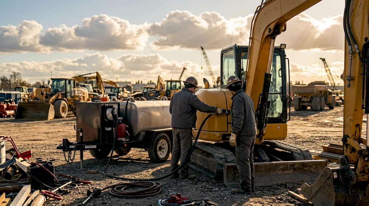 Excavator refueled onsite by operator