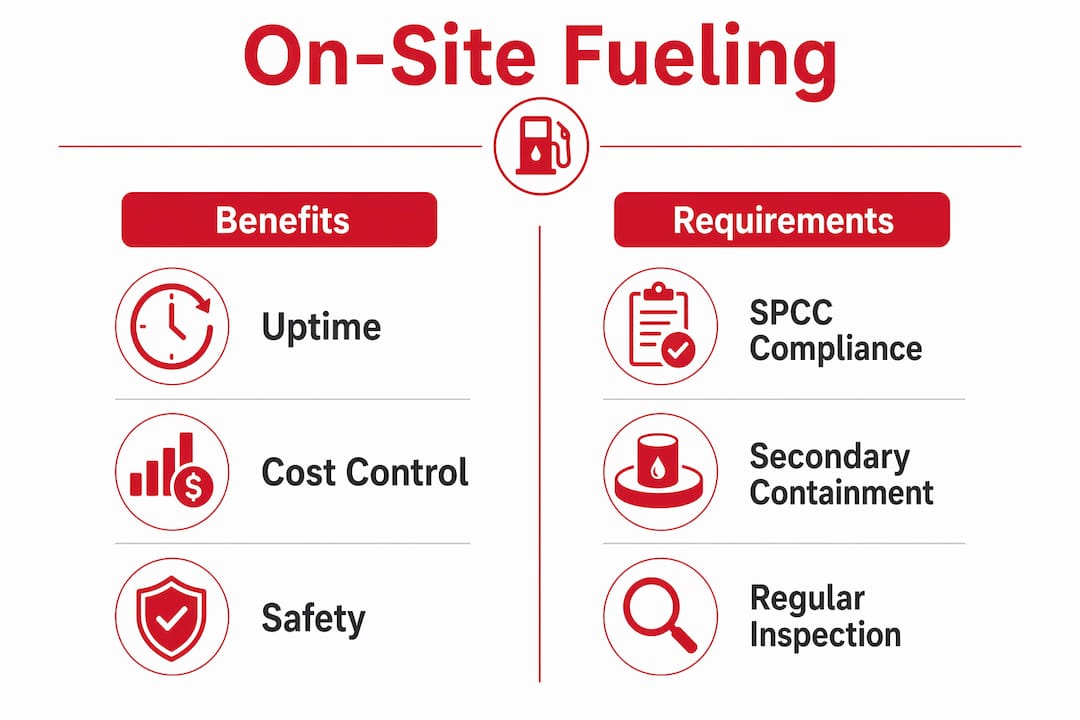 Infographic comparing onsite fuel benefits and requirements