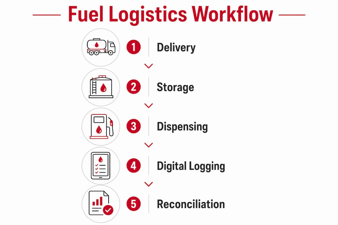 Infographic showing construction fuel logistics workflow steps