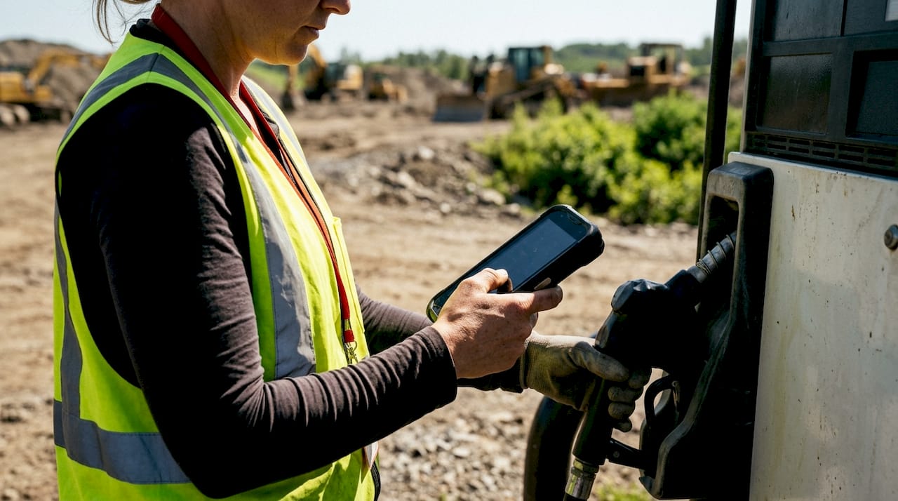 Operator fingers scanning digital fuel log at station