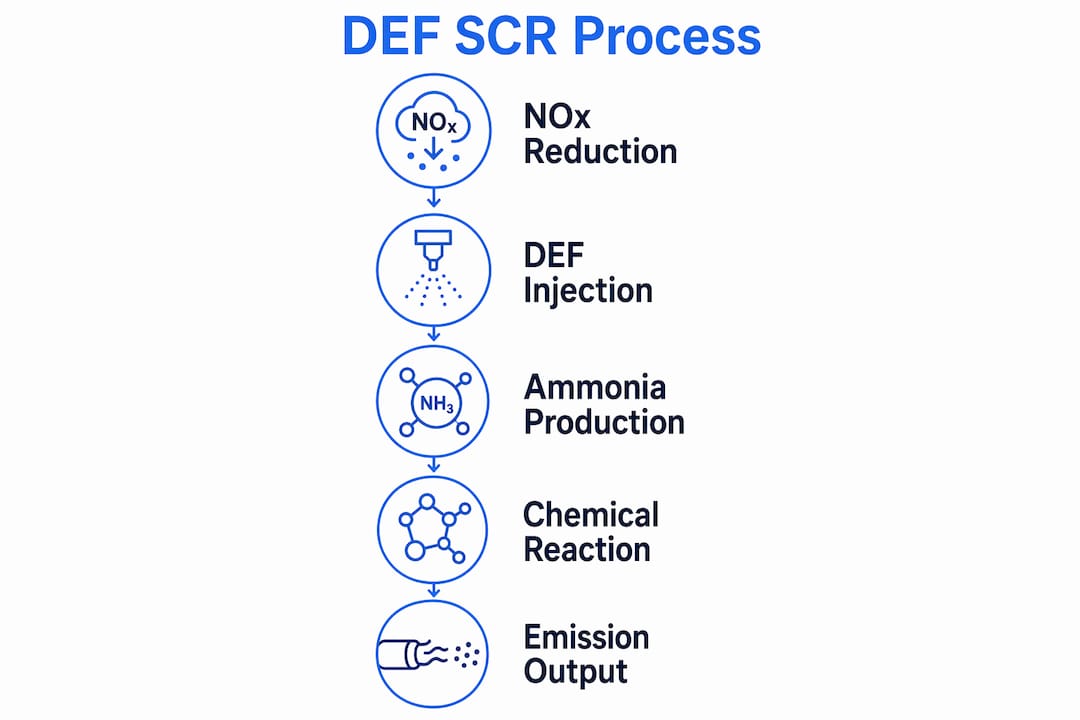 Infographic illustrating diesel exhaust fluid SCR chemical process