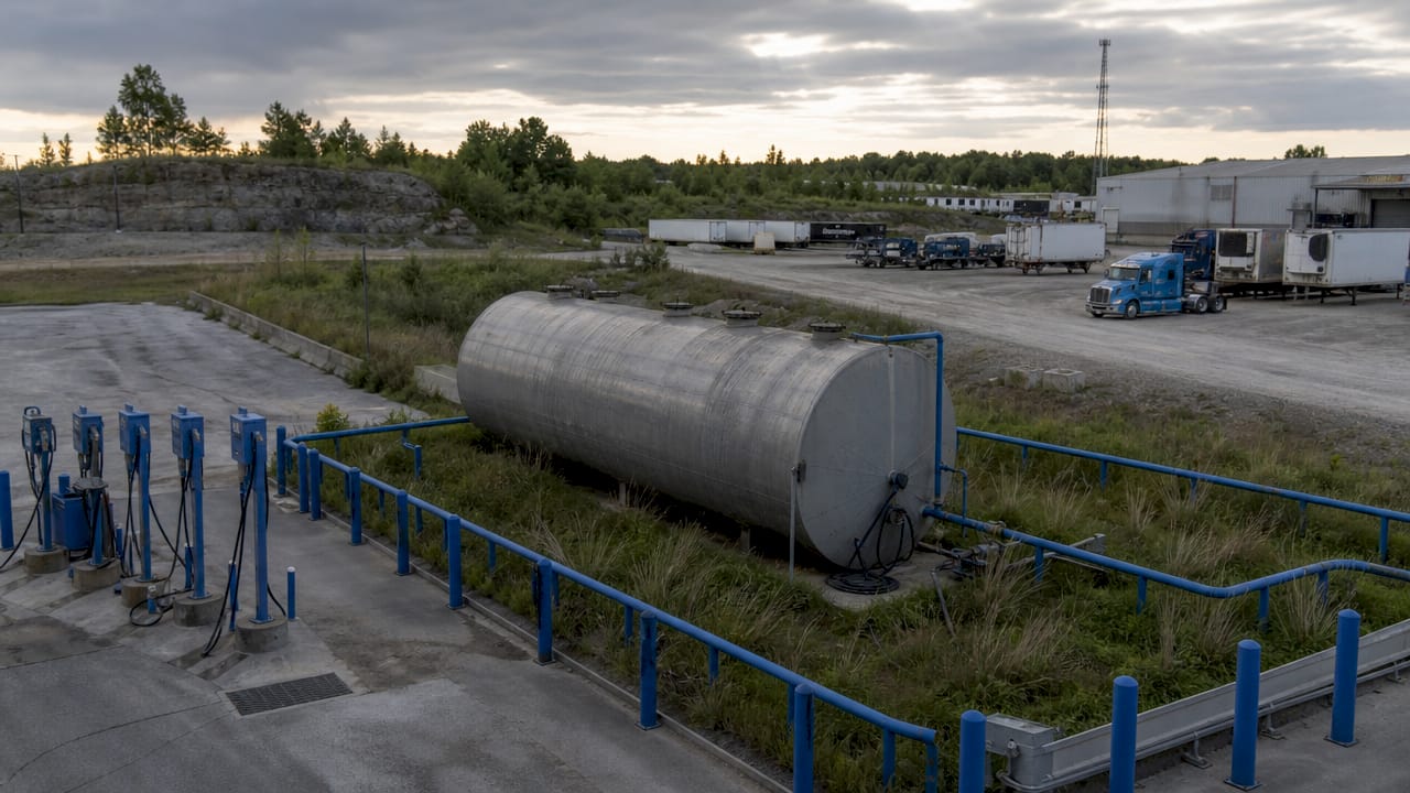 Bulk diesel exhaust fluid storage tank outdoors