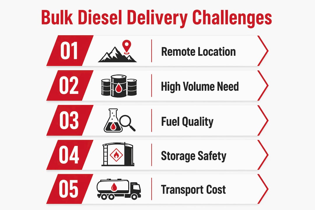 Infographic illustrating challenges of bulk diesel delivery to mines
