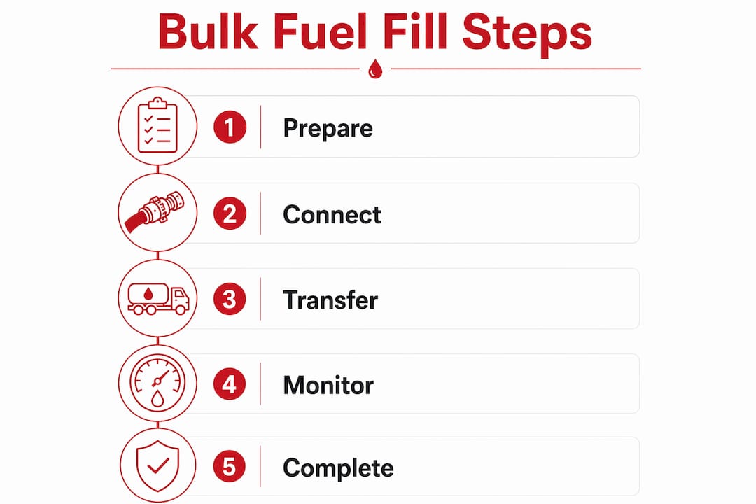 Infographic illustrating stages of bulk fuel tank filling process