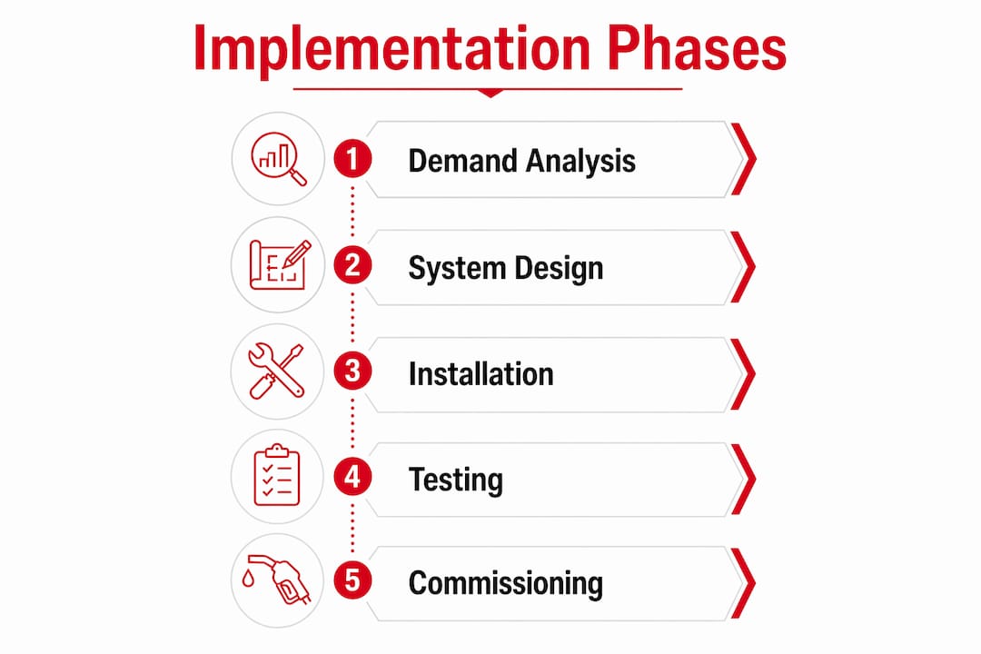 Infographic illustrating diesel management implementation phases