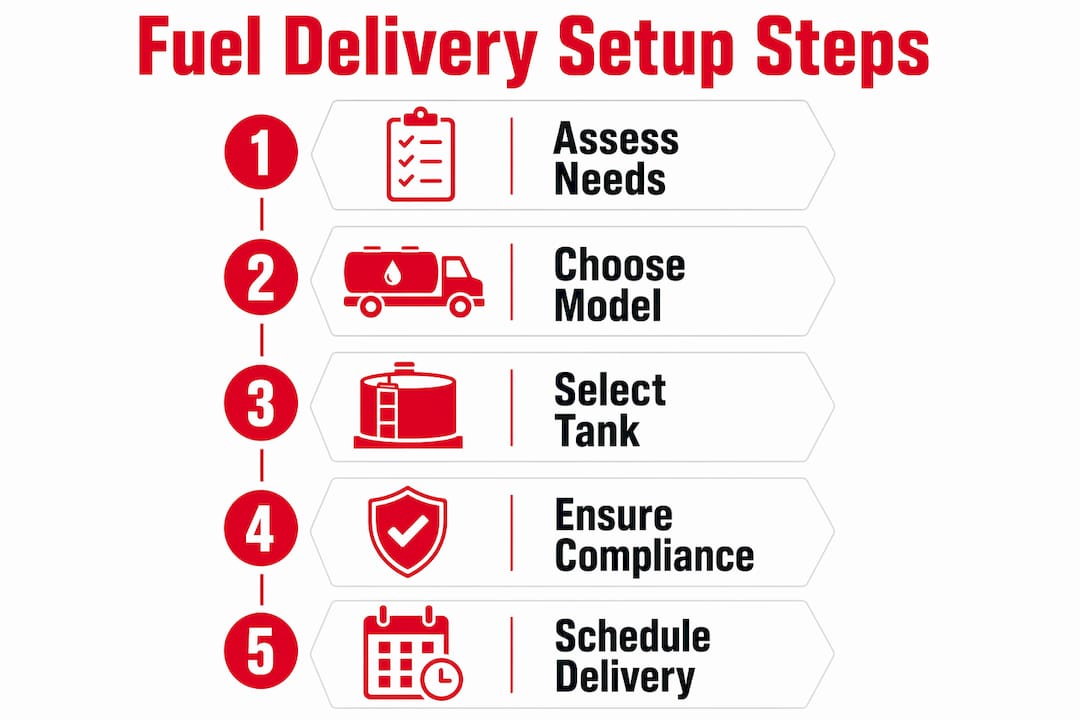 Texas Commercial Fuel Delivery Setup: A Manager's Guide 1 Infographic showing key steps in Texas fuel delivery setup