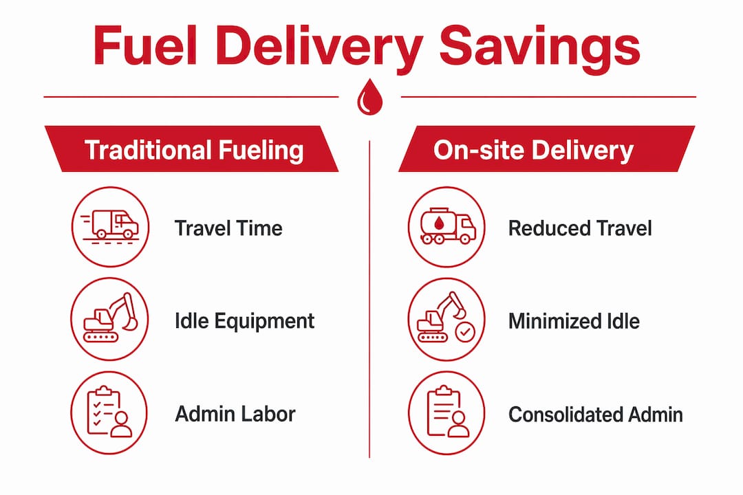 How Fuel Delivery Reduces Labor Costs for Your Fleet 2 Infographic comparing traditional fueling and on-site delivery savings