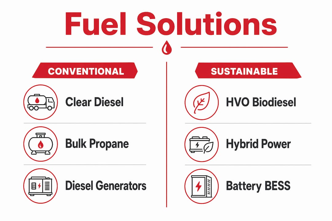 Fuel Delivery for Film Production: What You Need to Know 2 Infographic comparing conventional and sustainable fuel solutions