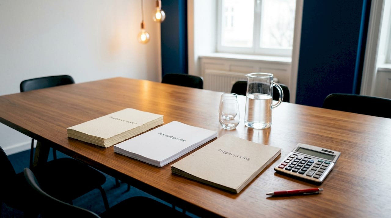 Types of Remote Fueling Service Agreements: A Manager's Guide 1 Documents comparing fuel pricing models on office table