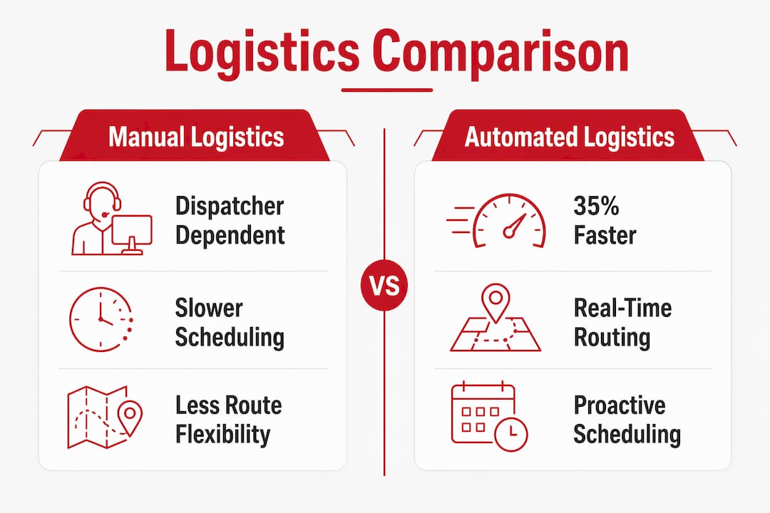 Infographic comparing manual and automated logistics approaches
