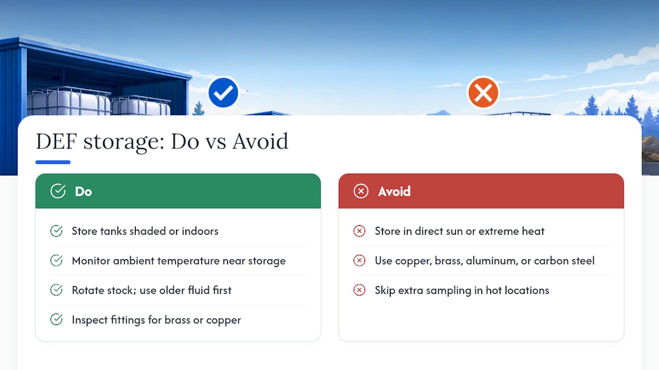 Storage Rules, Freezing Point, and Container Compatibility for DEF — overview diagram