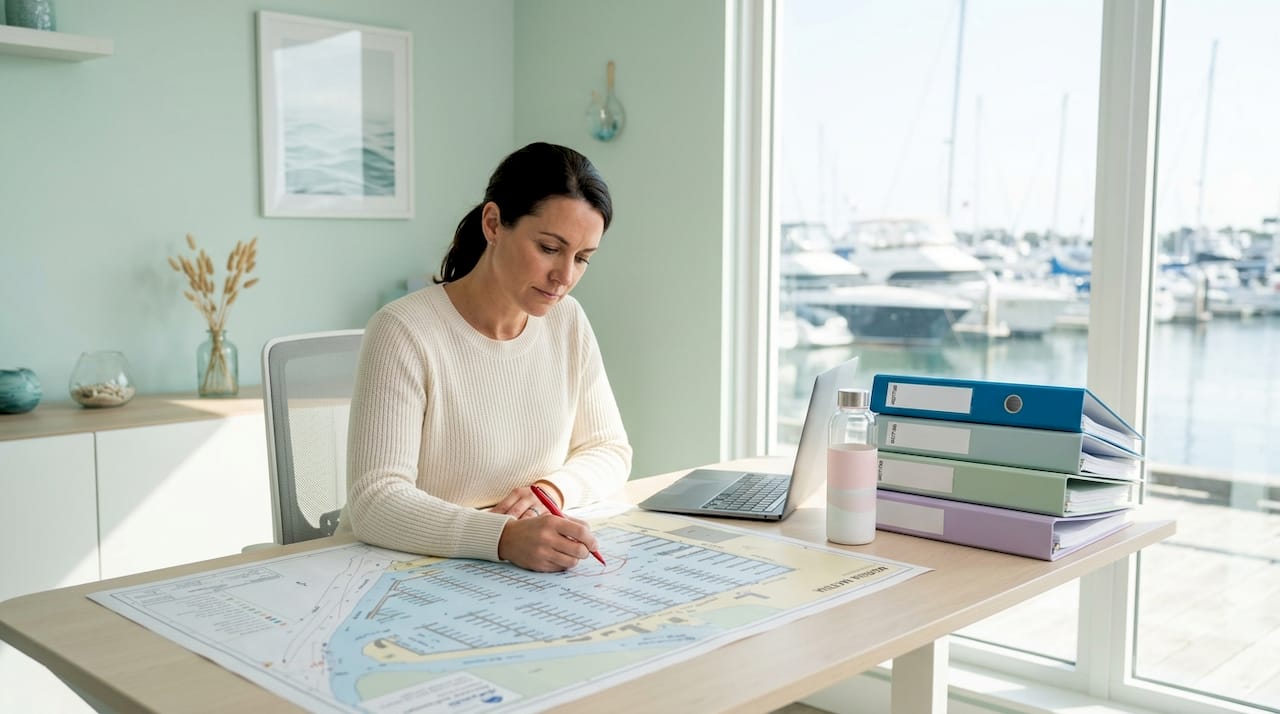 Manager mapping marina alert zones at table