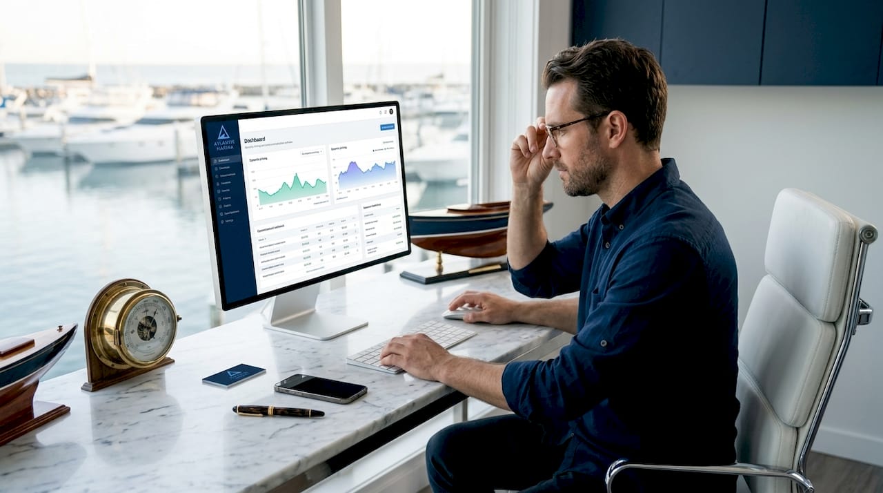 IT specialist reviewing AI marina software