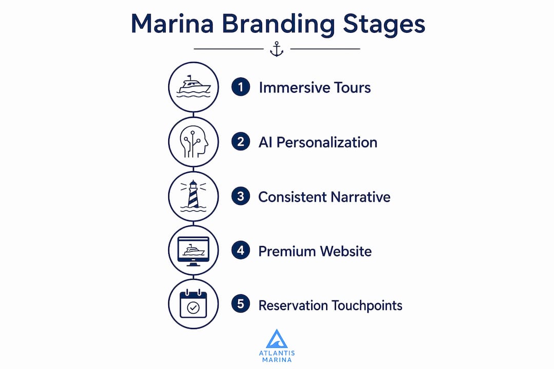 Infographic illustrating stages of luxury marina branding