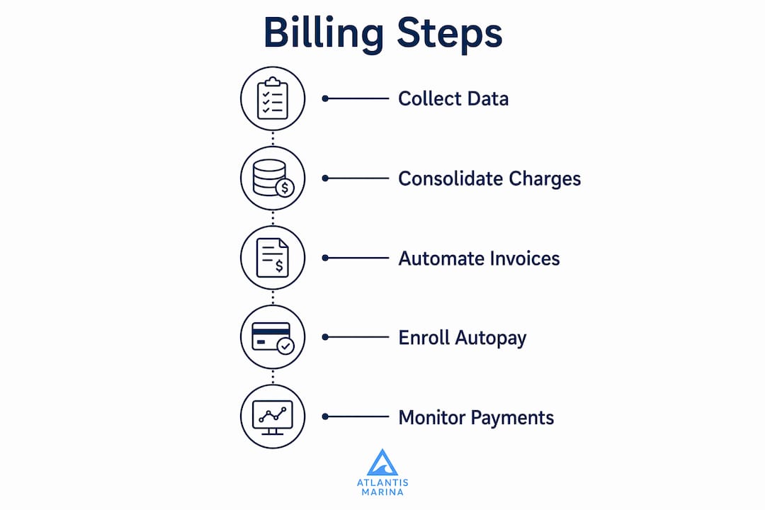 Infographic illustrating step-by-step recurring billing process