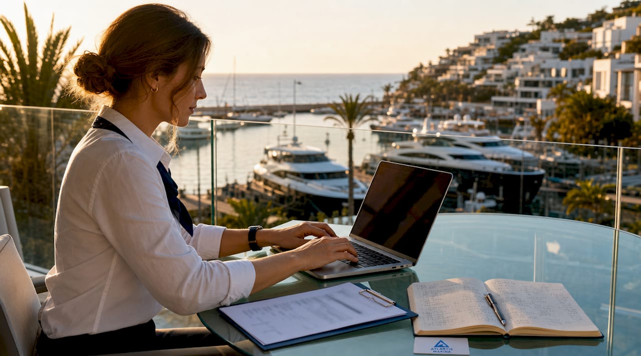 Hands typing on keyboard with invoices and calculator