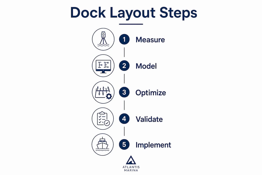 Infographic illustrating steps for dock layout mapping