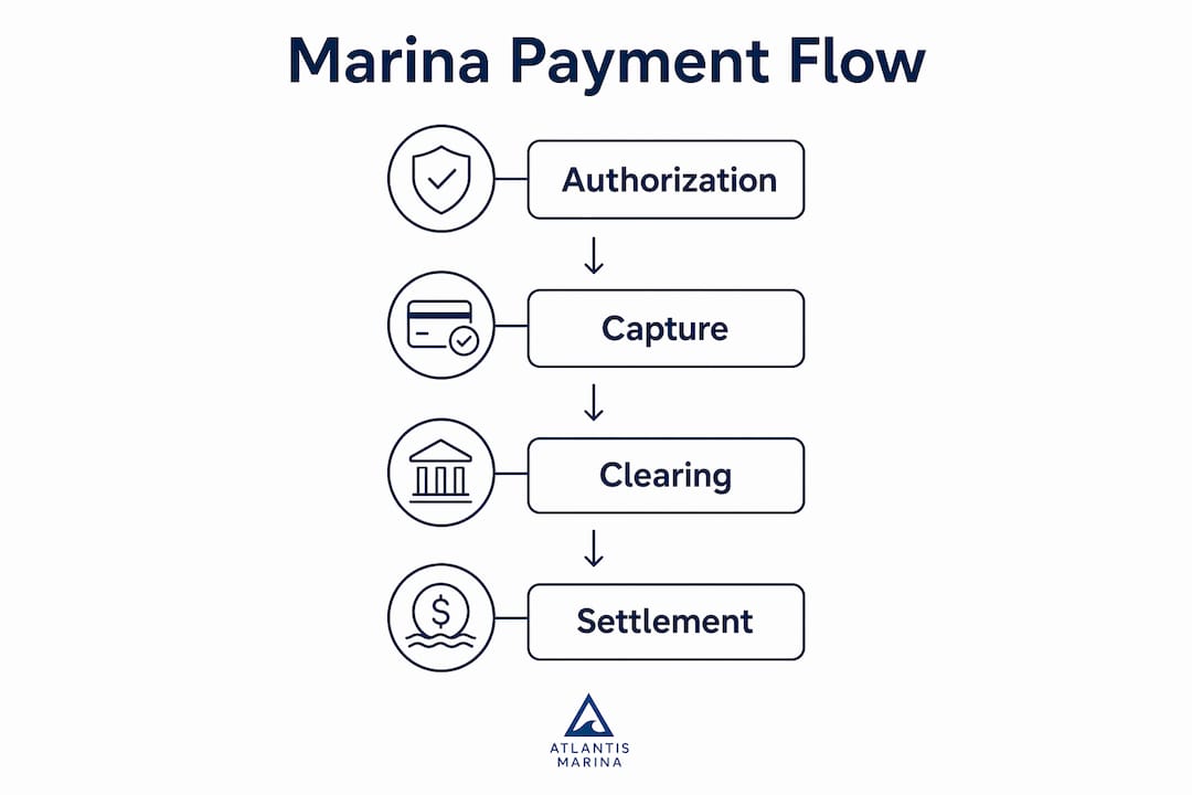 Infographic showing marina payment processing stages