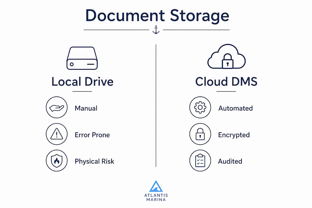 Infographic comparing cloud and local marina document storage
