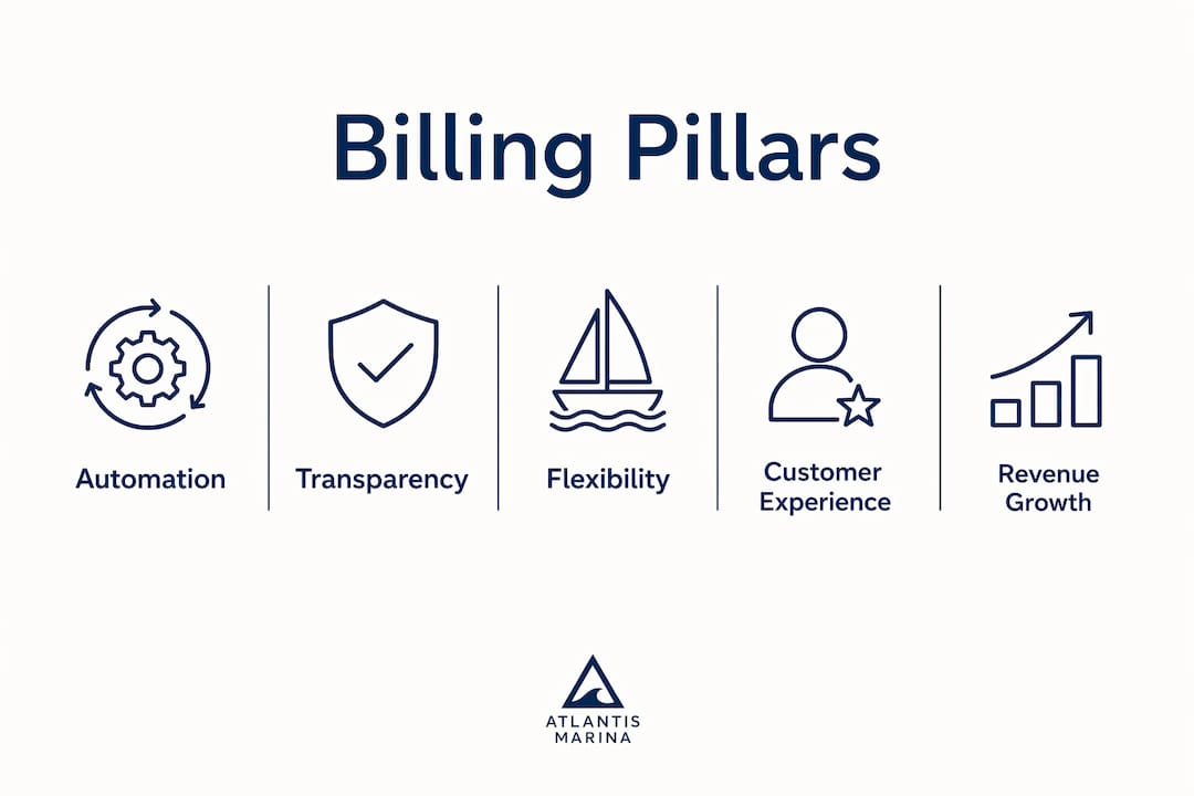 Infographic illustrating key pillars of marina billing process
