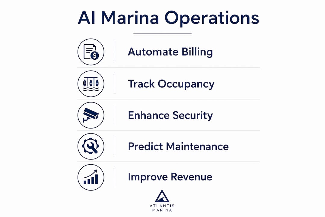 Infographic illustrating AI benefits for marina operations