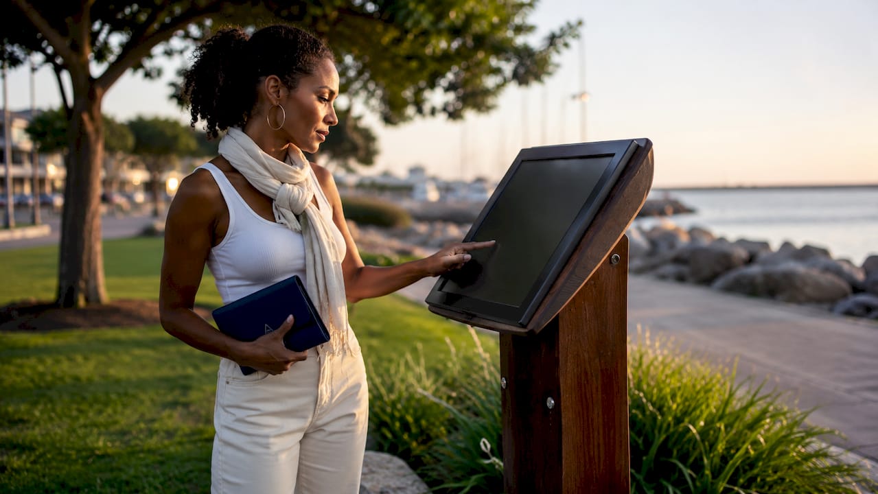 Guest making marina reservation at kiosk