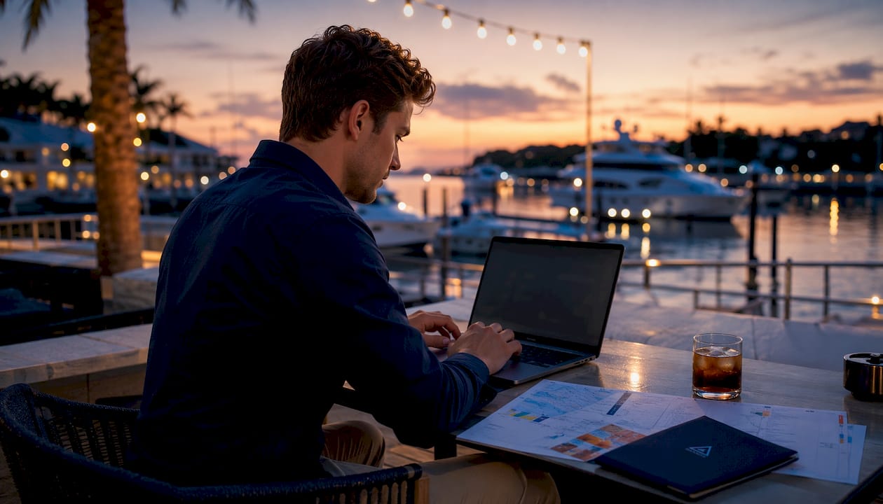 Hands navigating cloud video monitoring interface on laptop