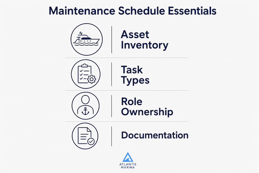 Infographic illustrating key components of maintenance scheduling