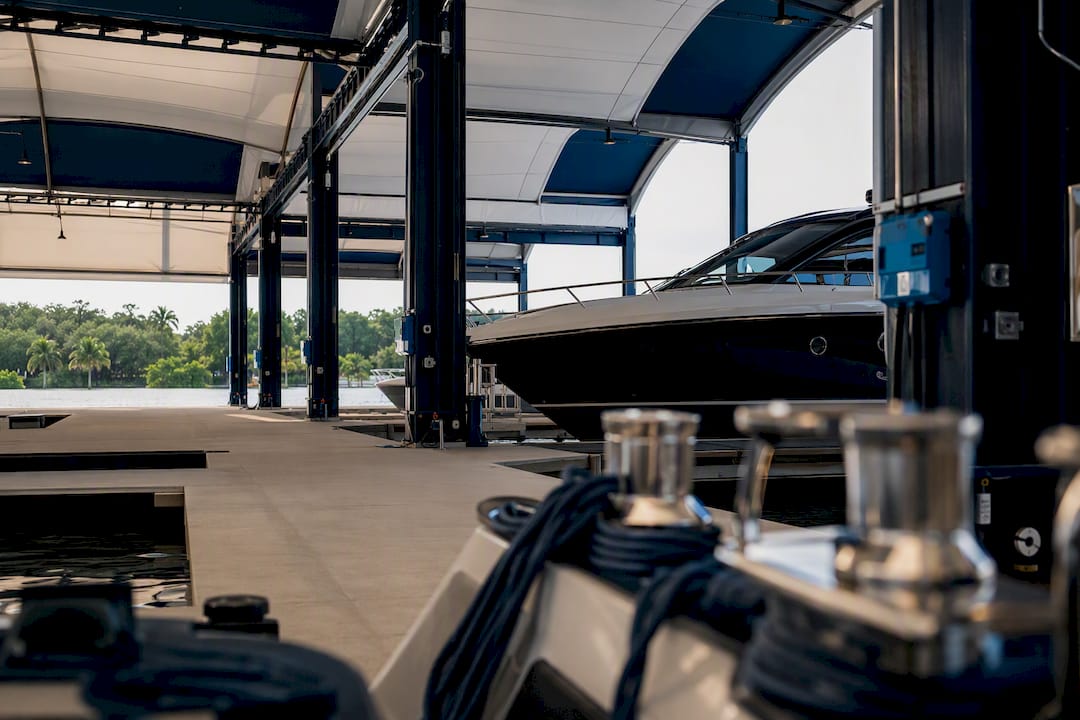 Premium covered marina storage facility detail