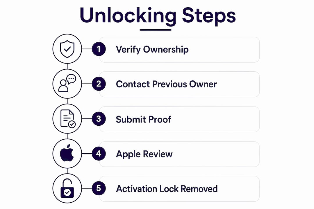 Infographic showing steps to remove iCloud lock legally