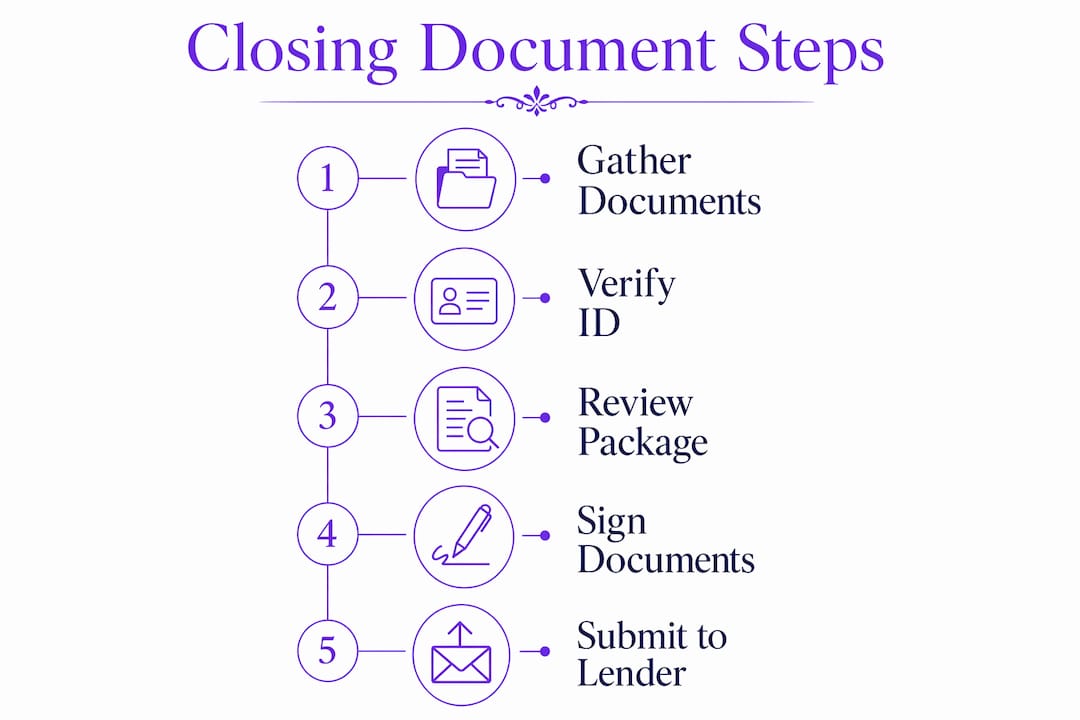 Infographic outlining key steps in notary closing document preparation