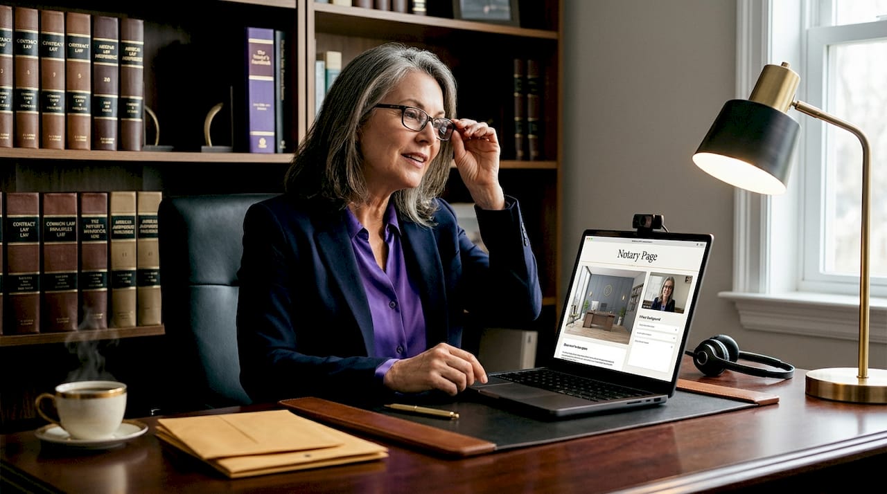 Woman preparing for remote online notarization at home