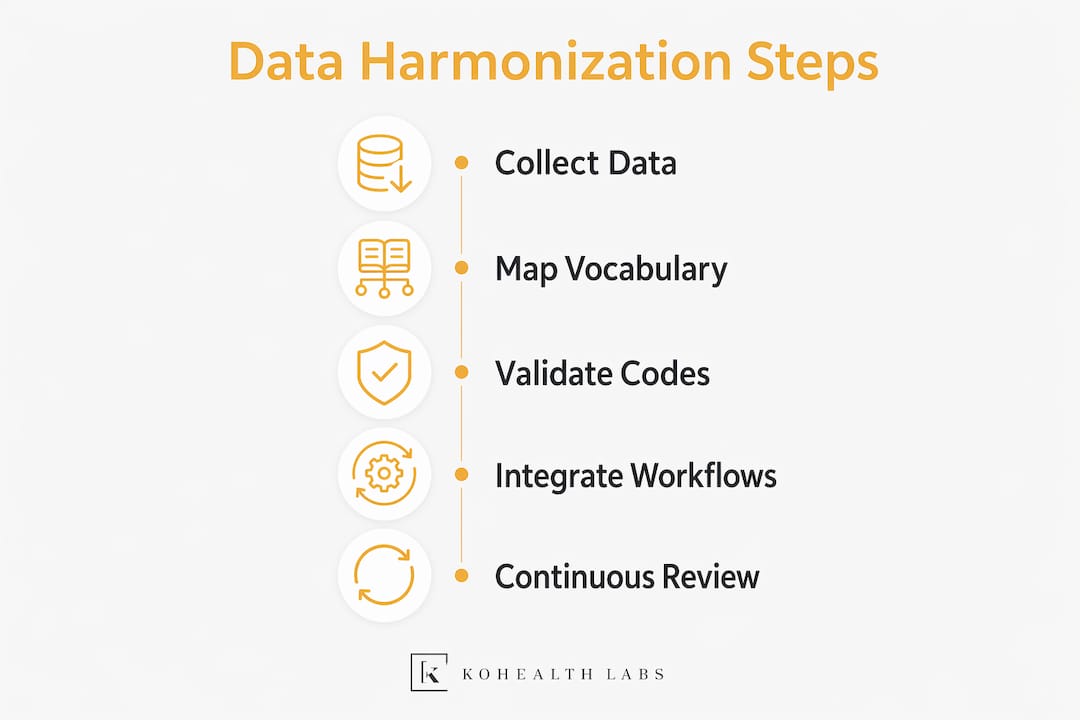 Infographic illustrating data harmonization steps in unified diagnostics