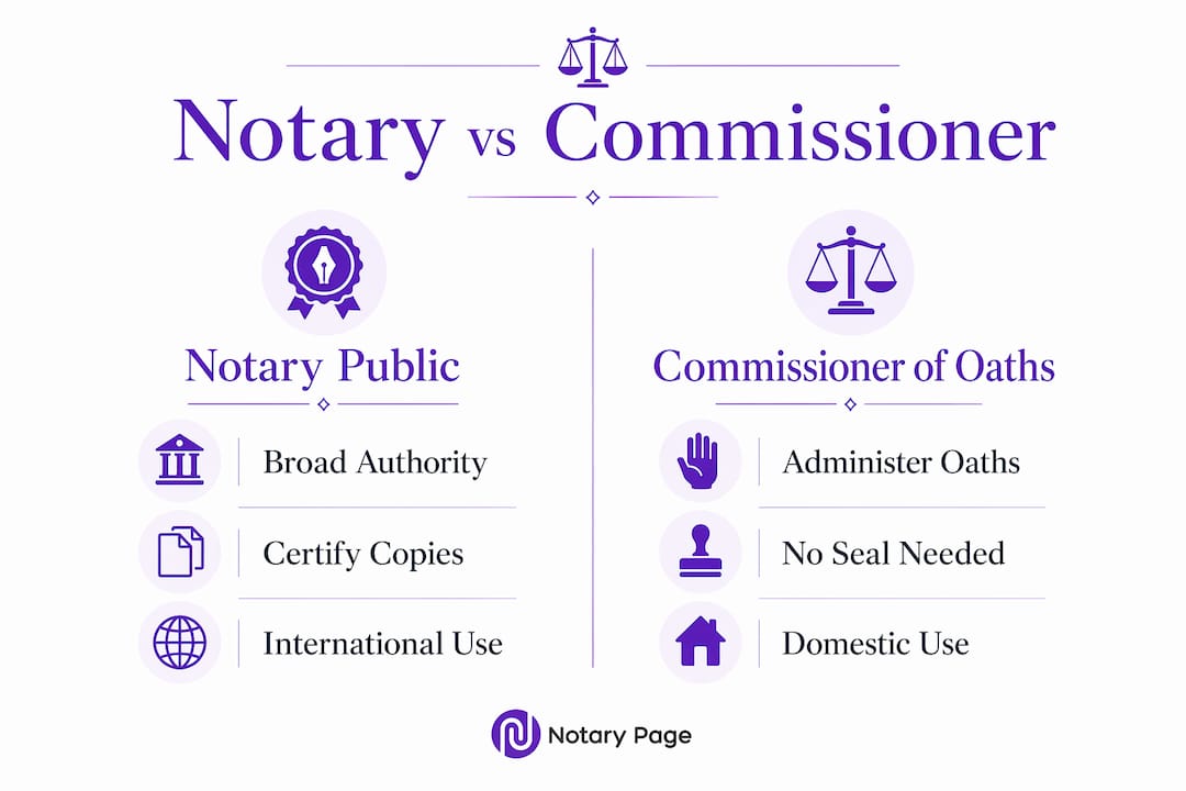 Infographic comparing notary public and commissioner of oaths