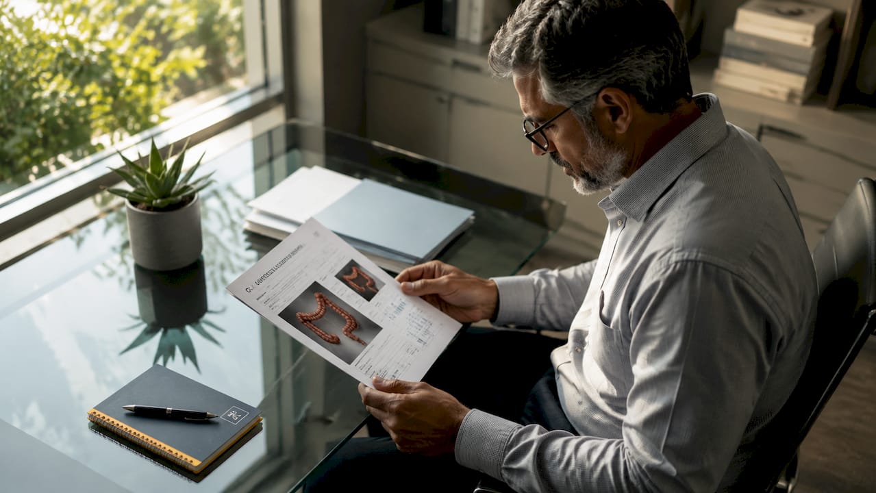 Oncologist reviewing colorectal cancer test report