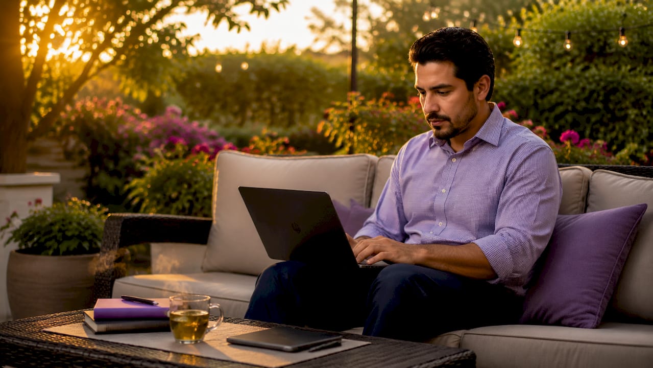 Hands typing on laptop for remote notarization